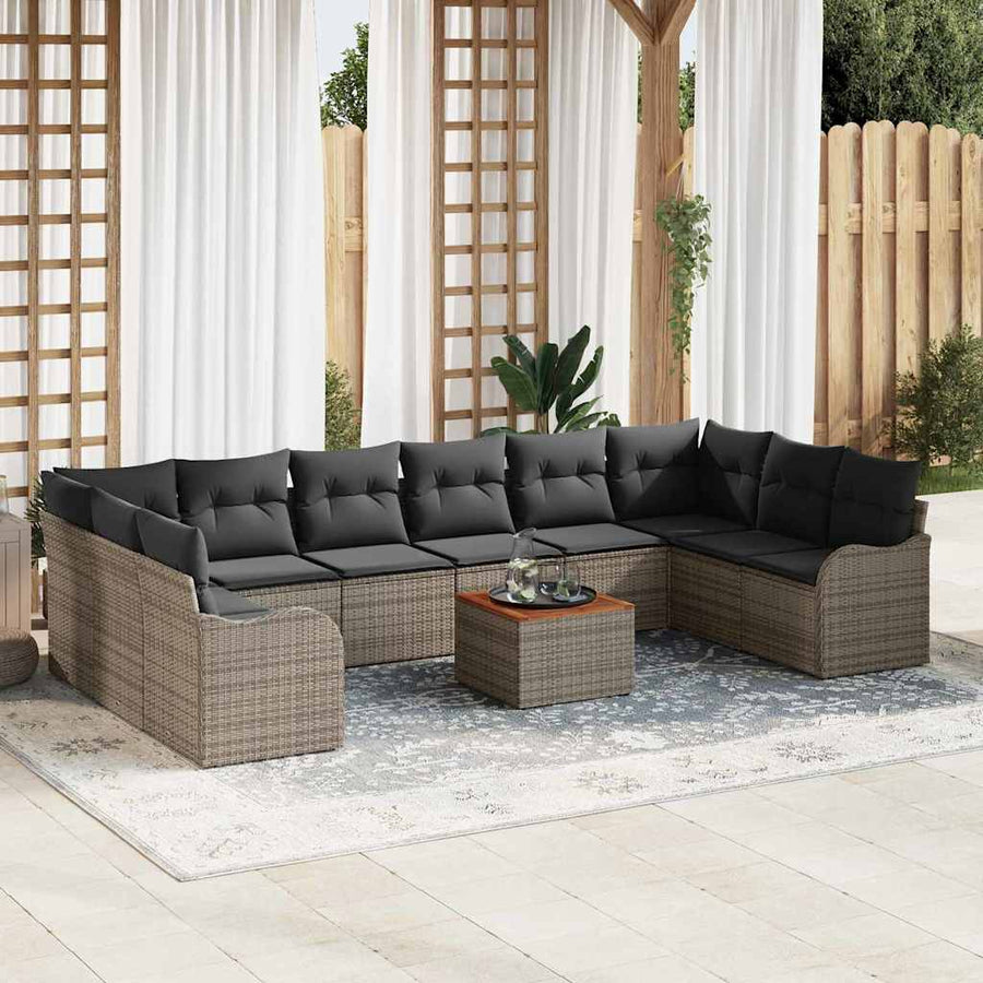 Tuinbankenset met opslag 11 pcs Grijs poly rattan