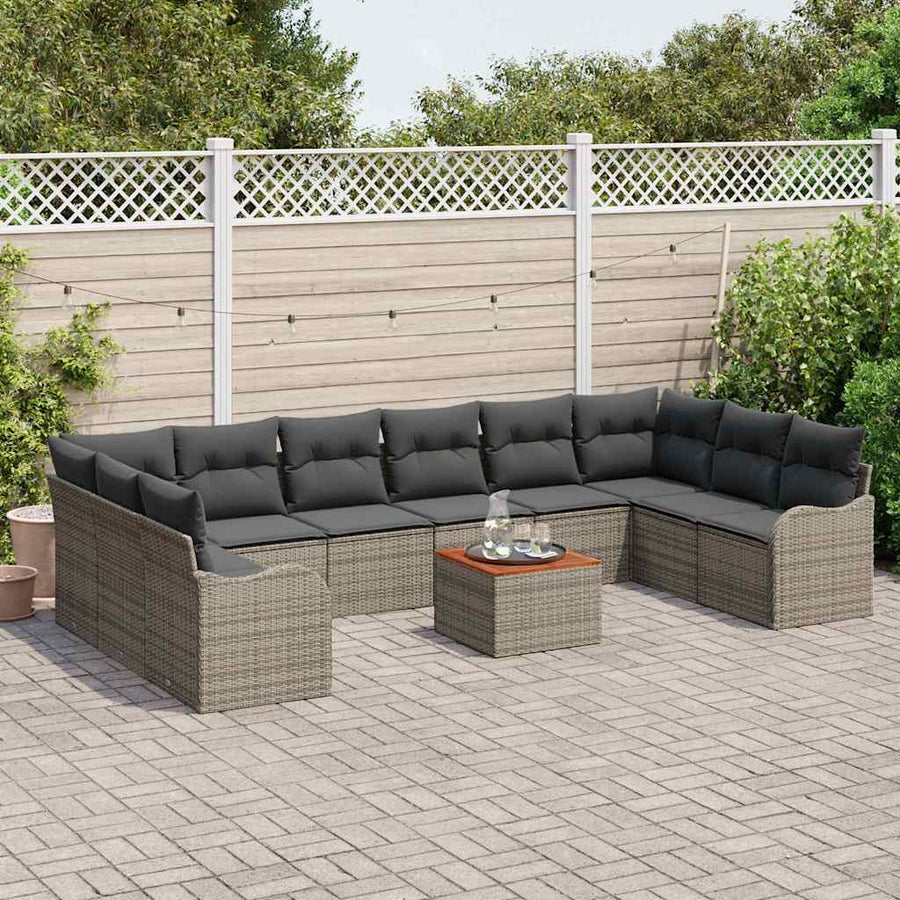 Tuinbankenset met opslag 11 pcs Grijs poly rattan