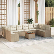 Tuinbankenset poly rattan acaciahout 11-delig beige