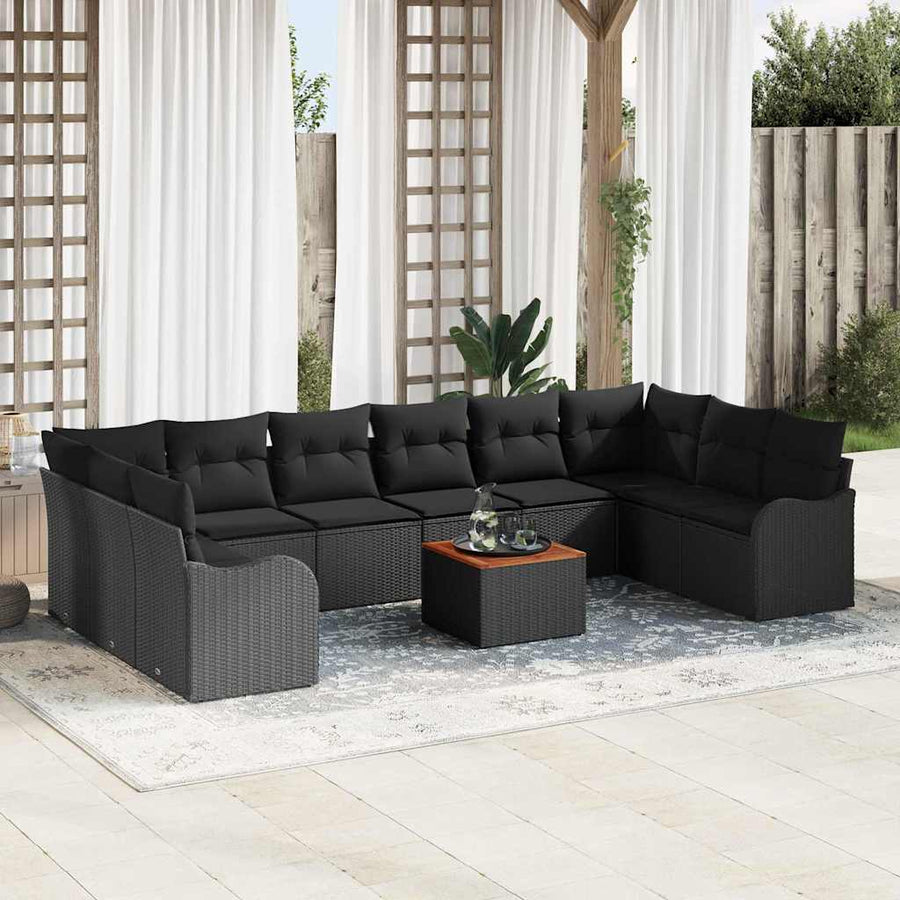 Tuinbankenset met opslag 11 pcs Zwart poly rattan