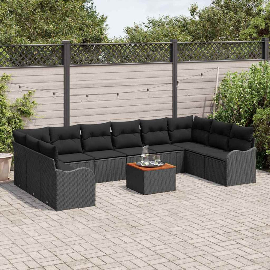 Tuinbankenset met opslag 11 pcs Zwart poly rattan