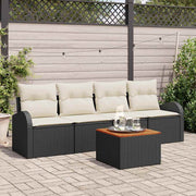 Tuinbankenset poly rattan zwart crème met opslag