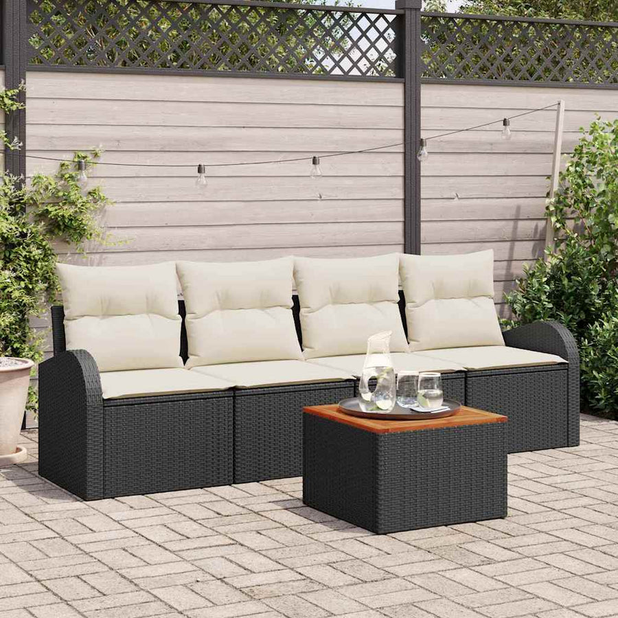 Tuinbankenset met opslag 5 pcs Zwart en Crème poly rattan