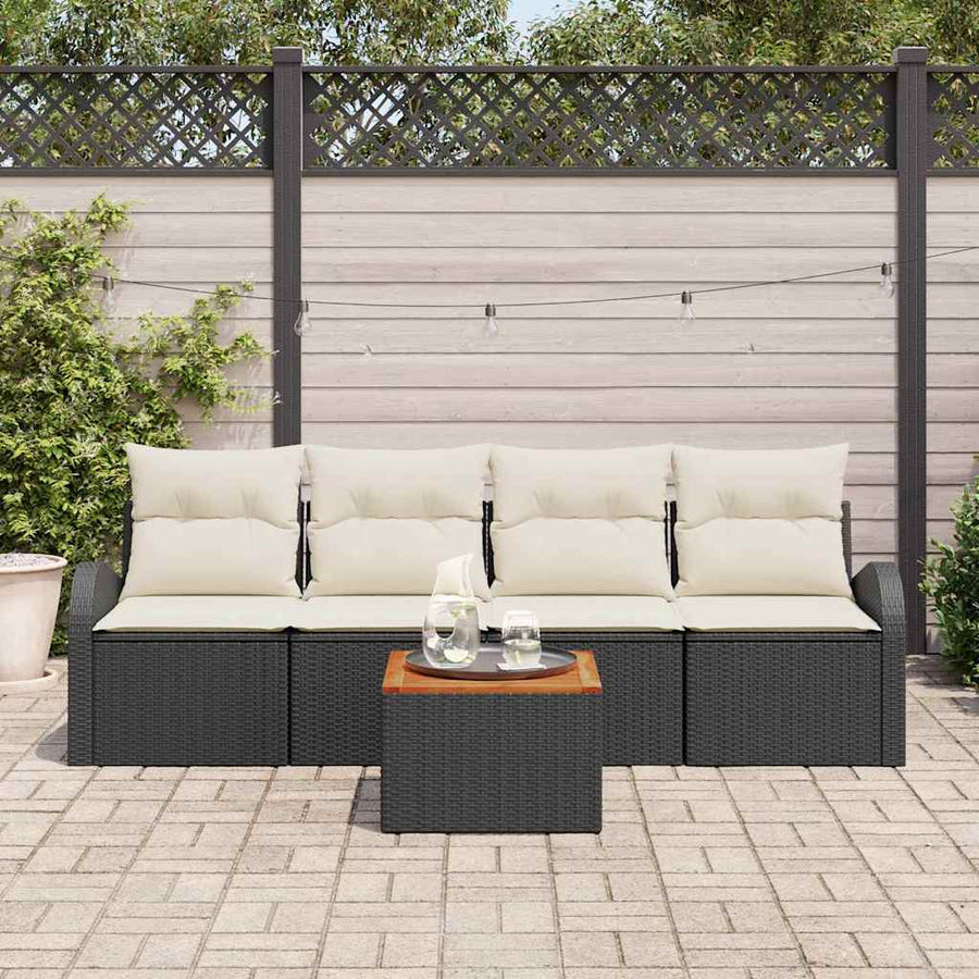 Tuinbankenset met opslag 5 pcs Zwart en Crème poly rattan