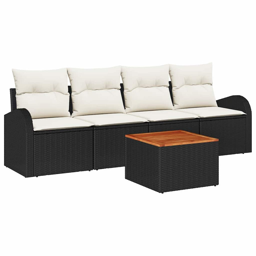 Tuinbankenset met opslag 5 pcs Zwart en Crème poly rattan