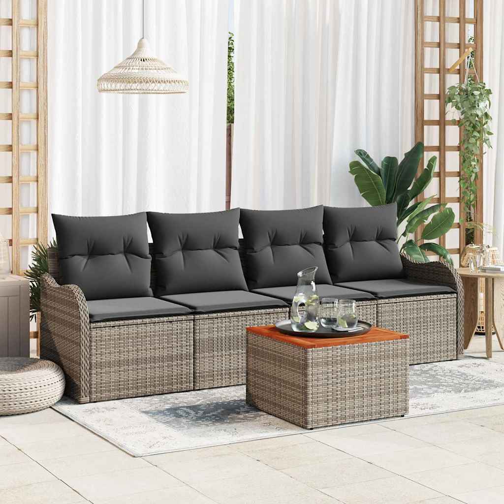 Tuinbankenset met opslag 5 pcs Grijs poly rattan