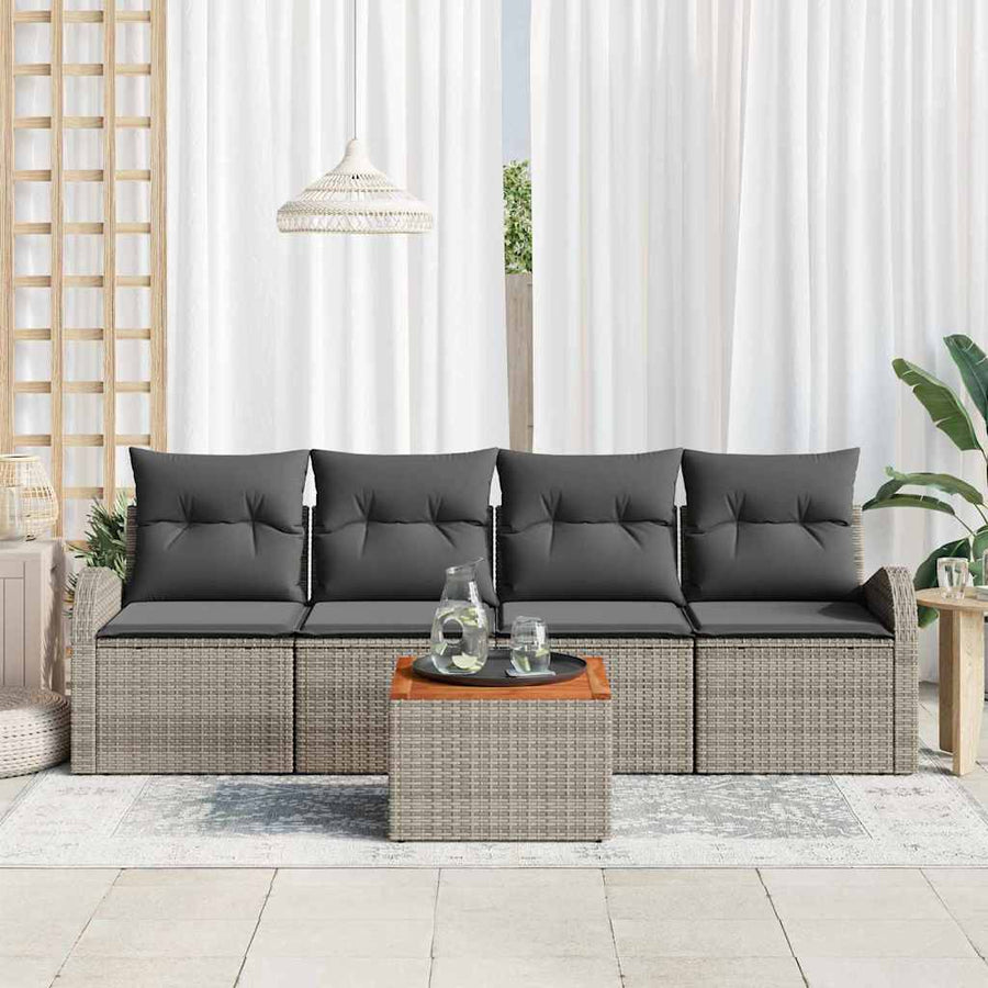 Tuinbankenset met opslag 5 pcs Grijs poly rattan