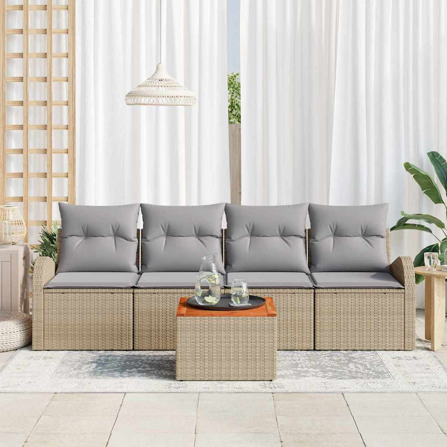 Tuinbankenset met opslag 5 pcs Beige en Licht Grijs poly rattan
