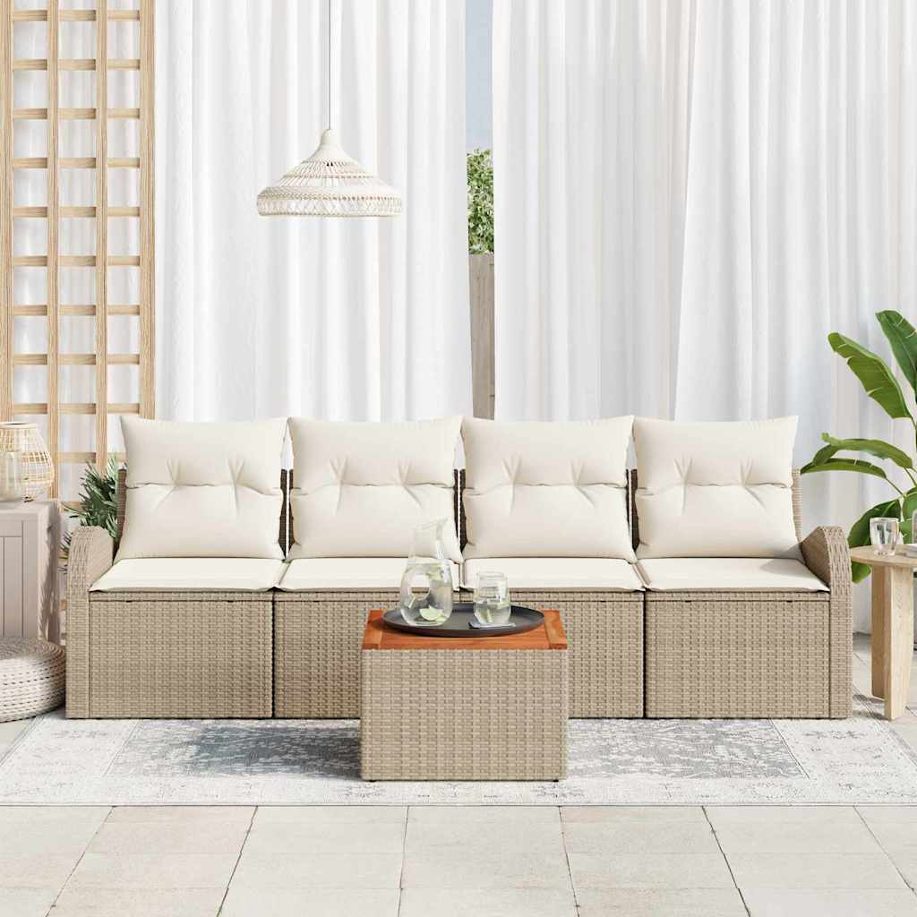 Tuinbankenset met opslag 5 pcs Beige en Crème poly rattan