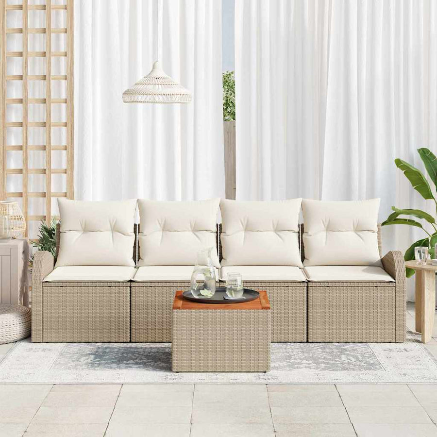 Tuinbankenset met opslag 5 pcs Beige en Crème poly rattan