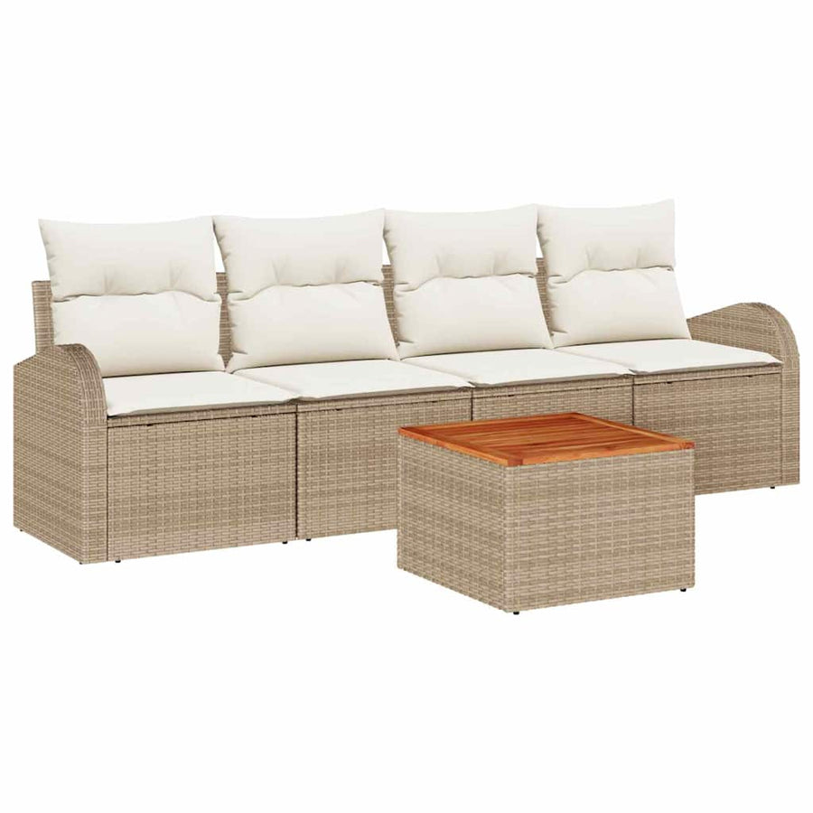 Tuinbankenset met opslag 5 pcs Beige en Crème poly rattan