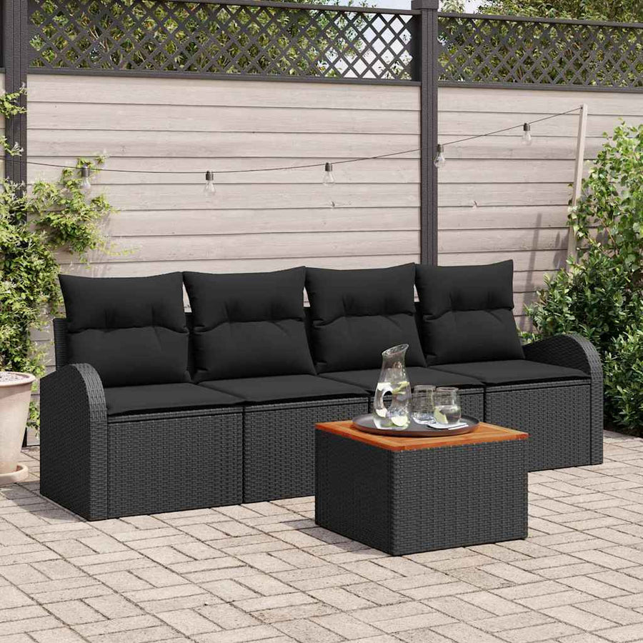 Tuinbankenset met opslag 5 pcs Zwart poly rattan