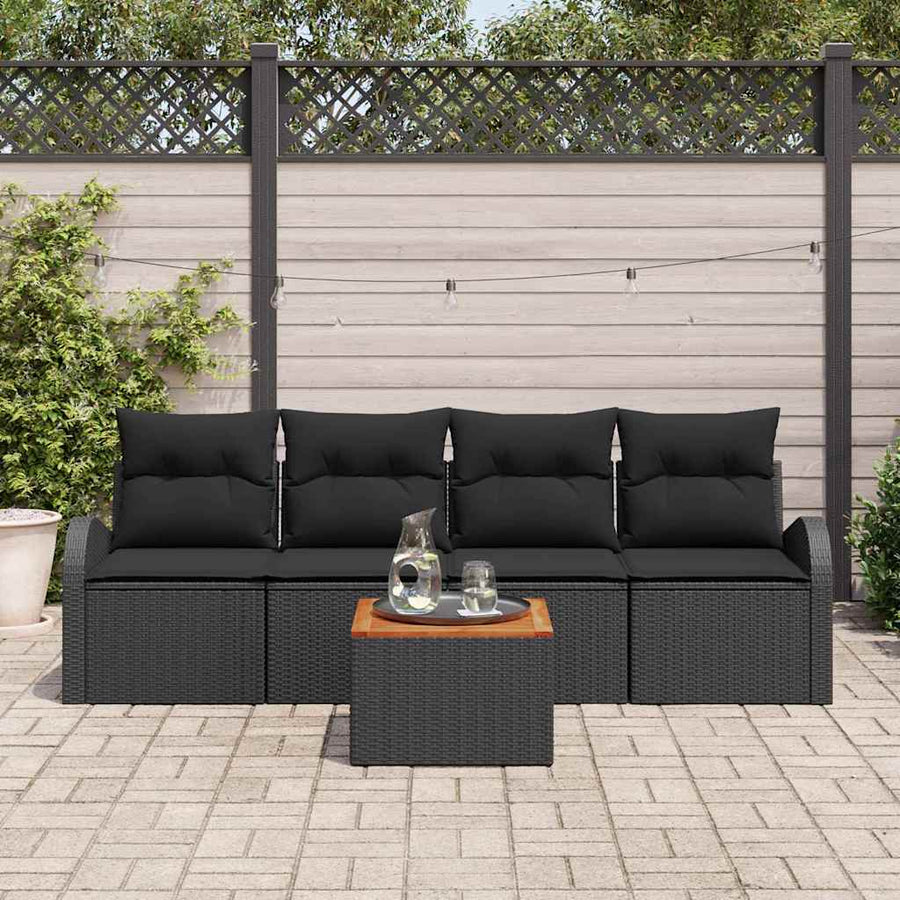Tuinbankenset met opslag 5 pcs Zwart poly rattan