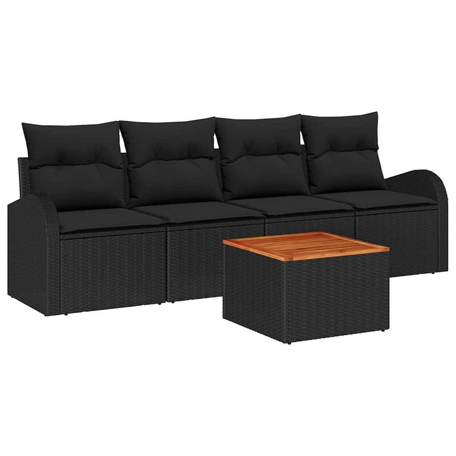 Tuinbankenset met opslag 5 pcs Zwart poly rattan