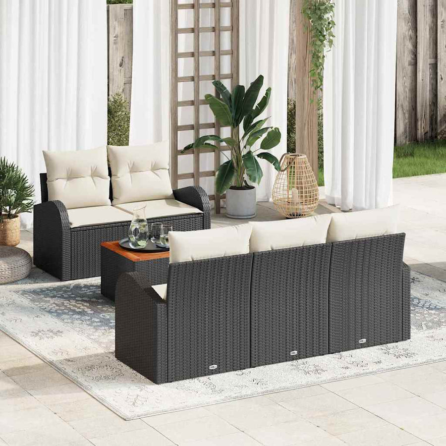 Tuinbankenset met opslag 6 pcs Zwart en Crème poly rattan
