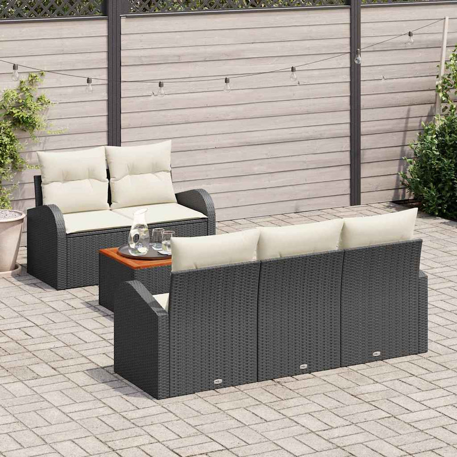 Tuinbankenset met opslag 6 pcs Zwart en Crème poly rattan