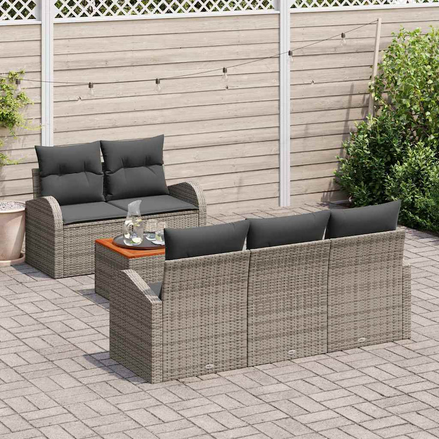 Tuinbankenset met opslag 6 pcs Grijs poly rattan
