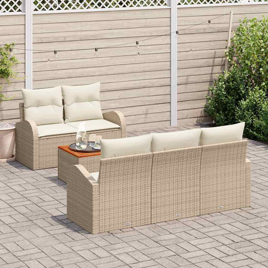Tuinbankenset met opslag 6 pcs Beige en Crème poly rattan