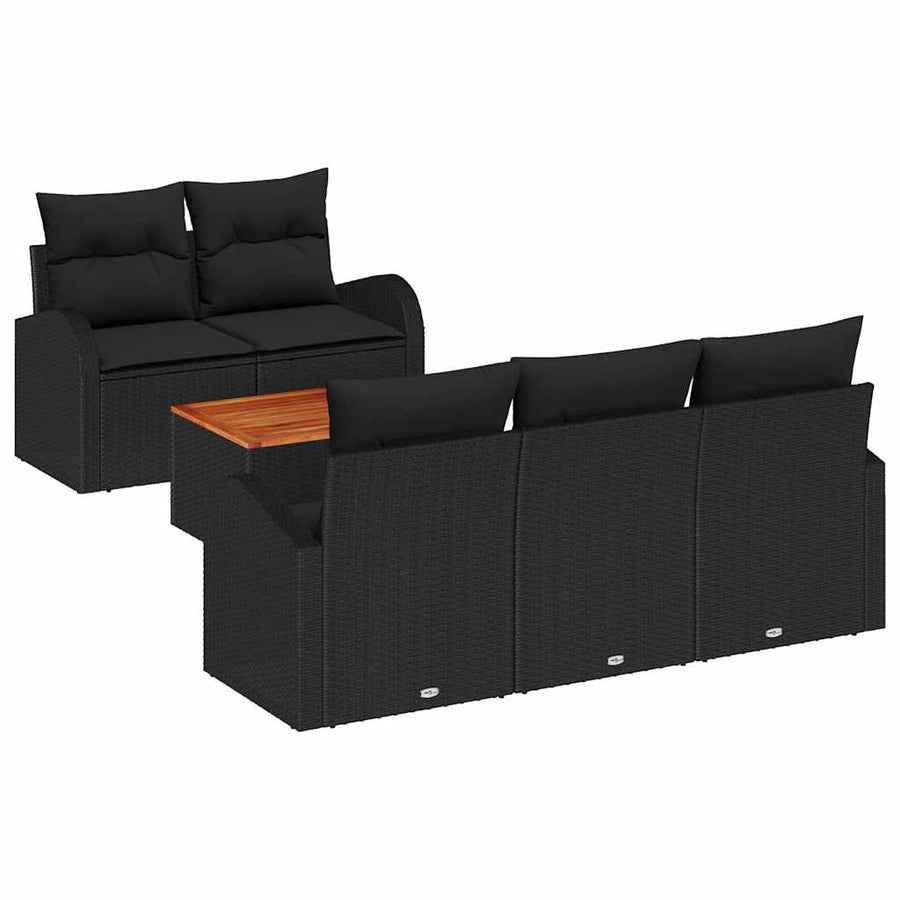 Tuinbankenset met opslag 6 pcs Zwart poly rattan