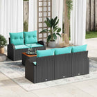 Tuinbankenset met opslag 6 pcs Zwart en Turquoise poly rattan
