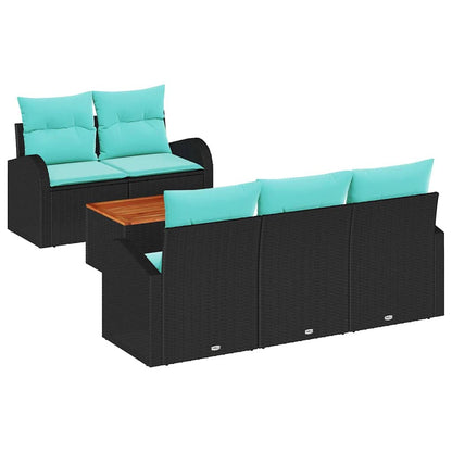 Tuinbankenset met opslag 6 pcs Zwart en Turquoise poly rattan