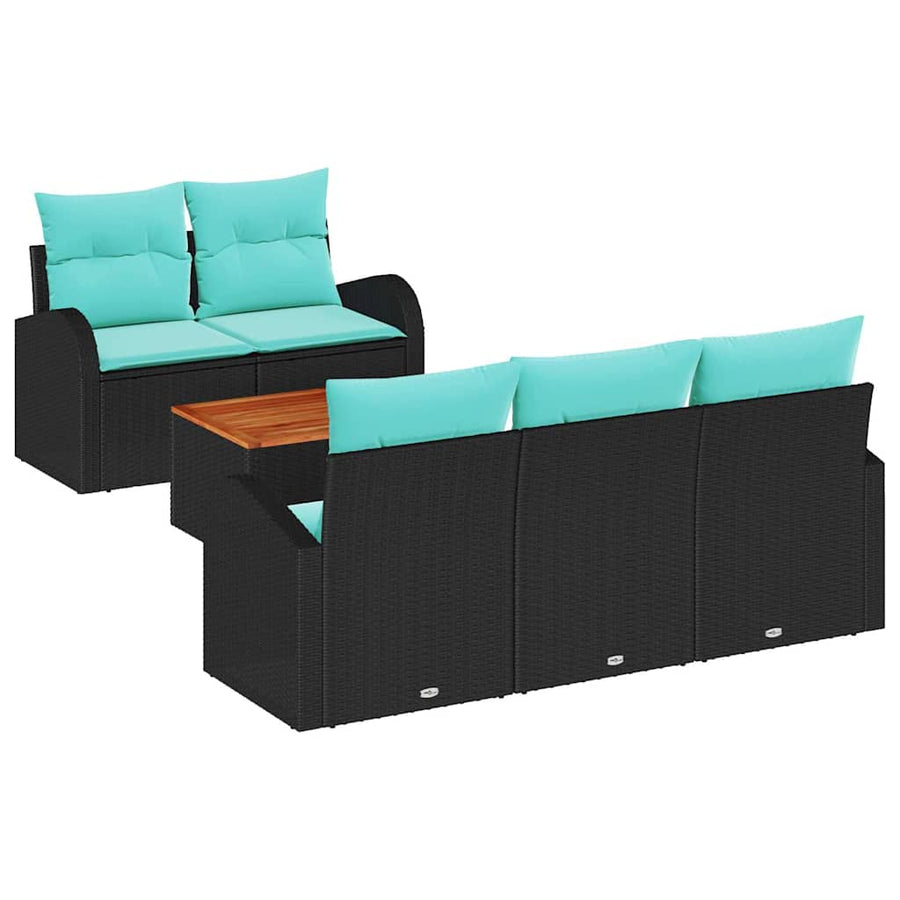 Tuinbankenset met opslag 6 pcs Zwart en Turquoise poly rattan