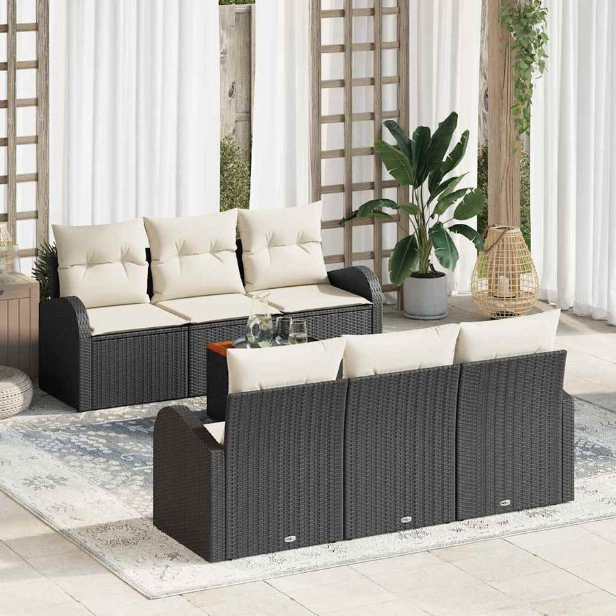 Tuinbankenset met opslag 7 pcs Zwart en Crème poly rattan
