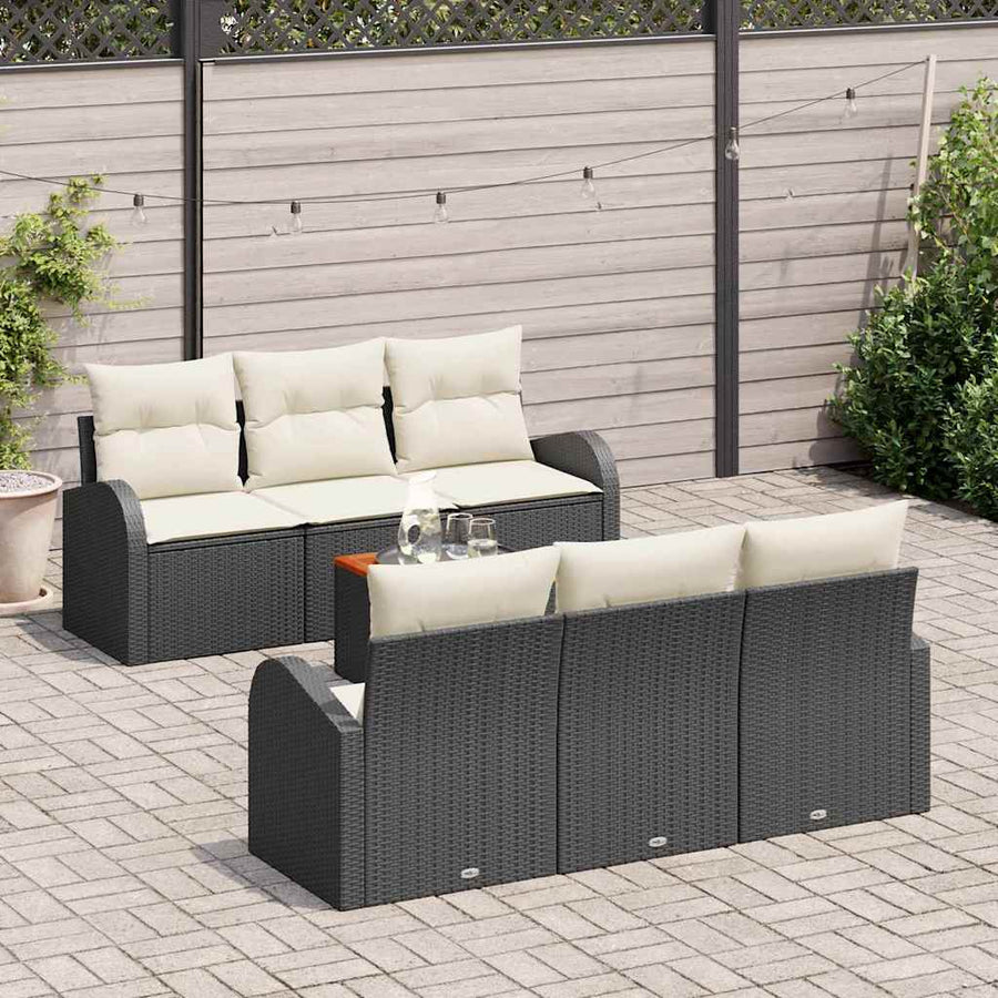 Tuinbankenset met opslag 7 pcs Zwart en Crème poly rattan