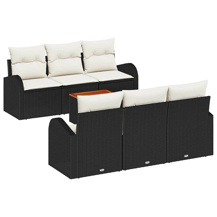 Tuinbankenset met opslag 7 pcs Zwart en Crème poly rattan