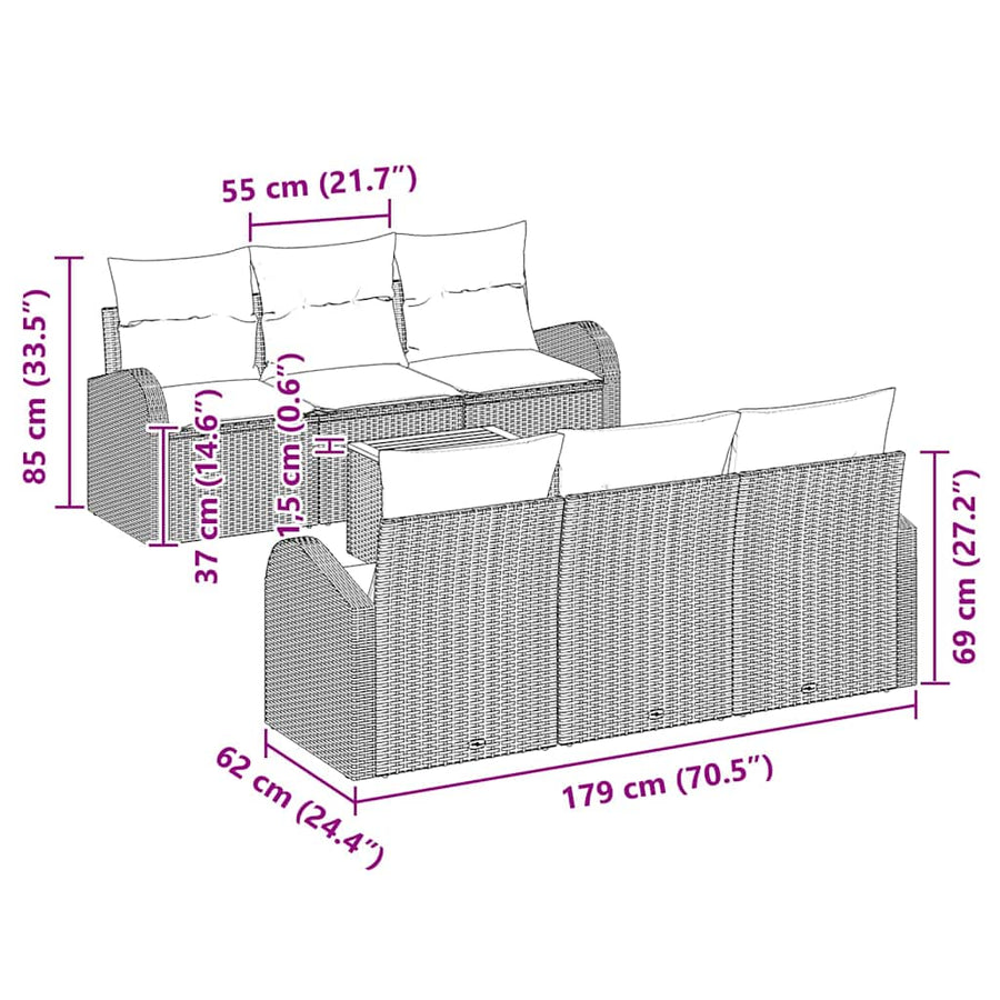 Tuinbankenset met opslag 7 pcs Zwart en Crème poly rattan