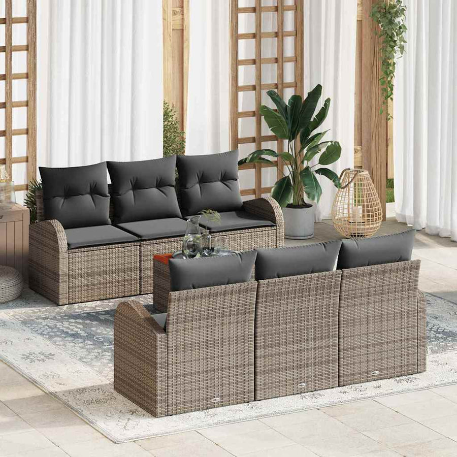 Tuinbankenset met opslag 7 pcs Grijs poly rattan