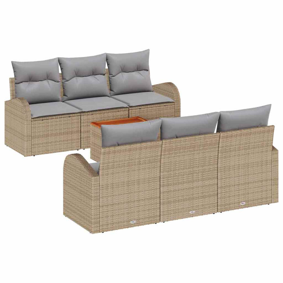 Tuinbankenset met opslag 7 pcs Beige en Licht Grijs poly rattan