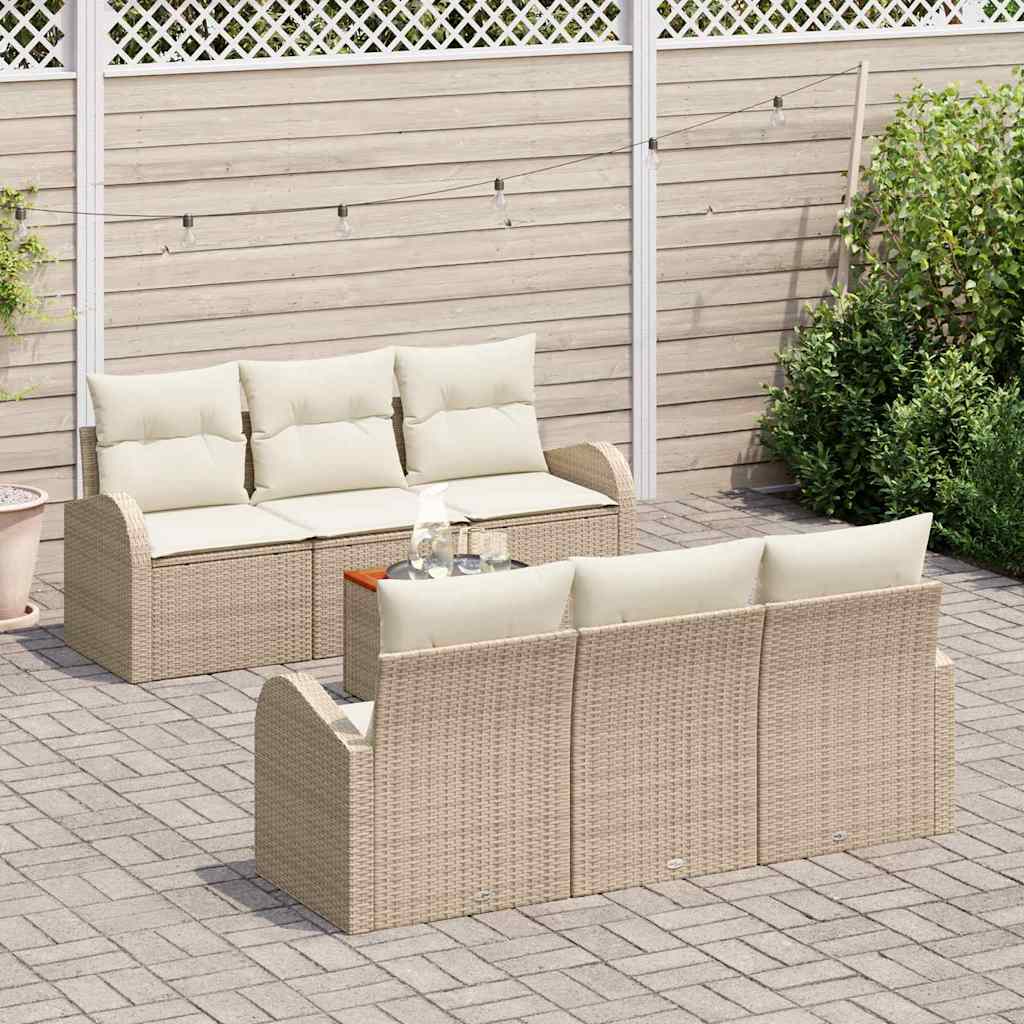 Tuinbankenset met opslag 7 pcs Beige en Crème poly rattan
