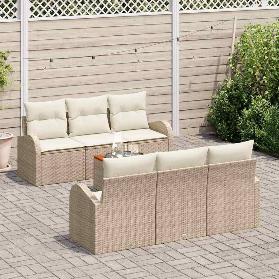 Tuinbankenset met opslag 7 pcs Beige en Crème poly rattan