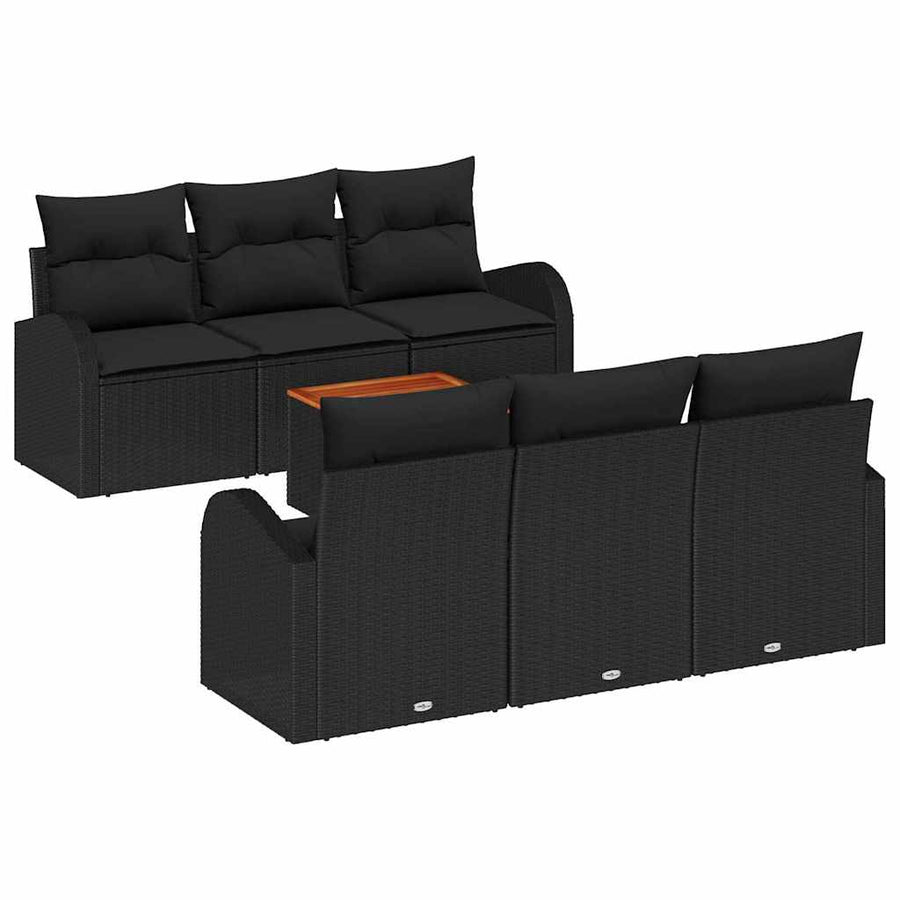 Tuinbankenset met opslag 7 pcs Zwart poly rattan