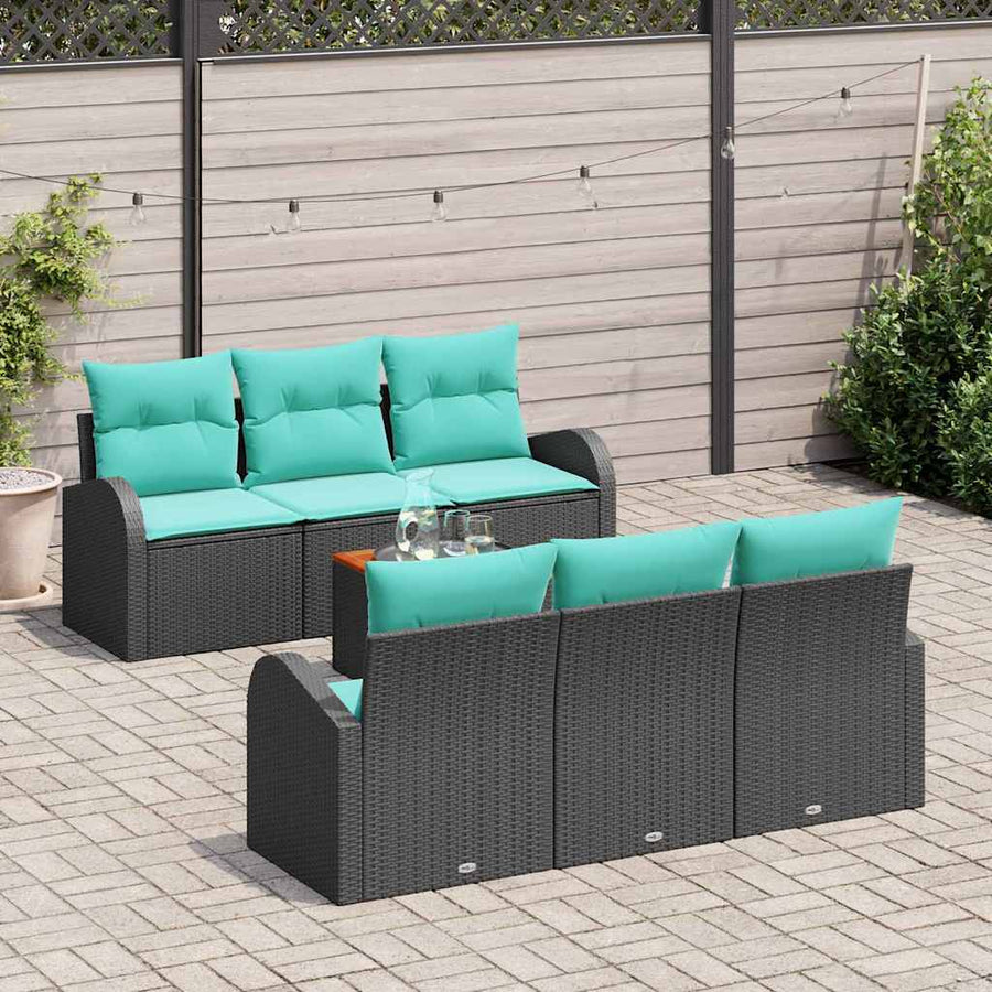 Tuinbankenset met opslag 7 pcs Zwart en Turquoise poly rattan