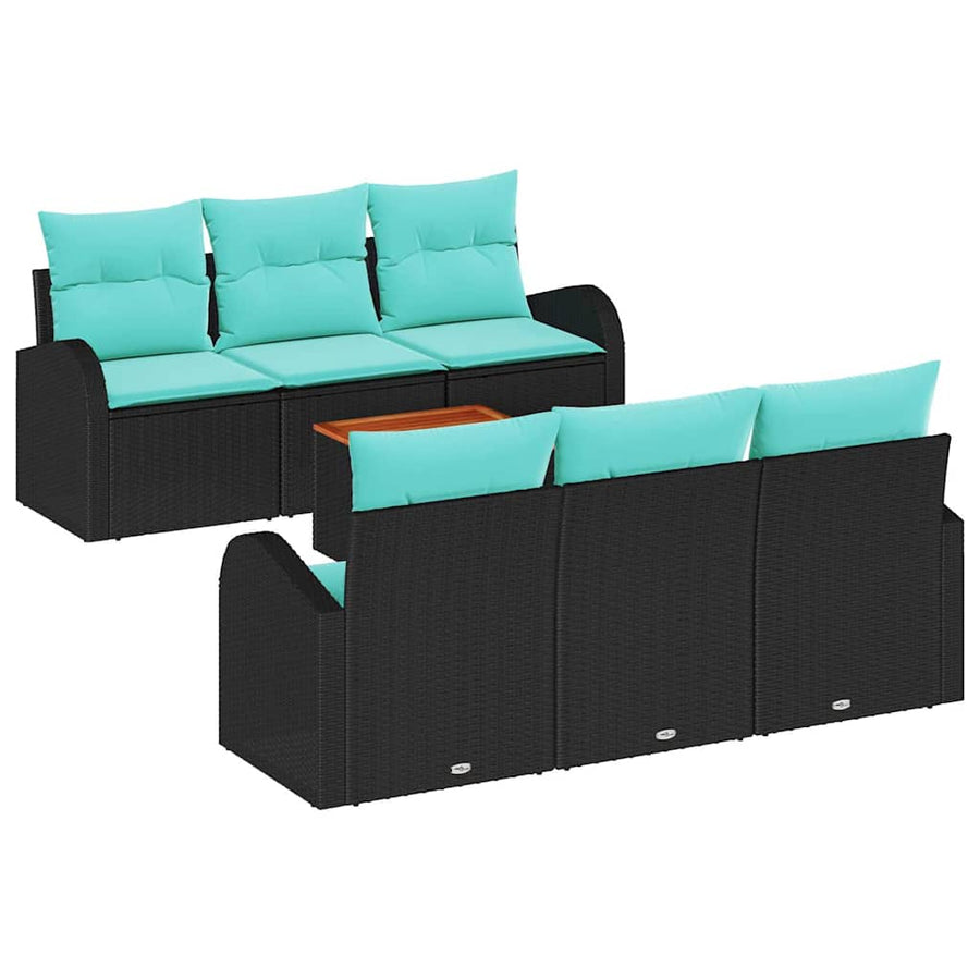Tuinbankenset met opslag 7 pcs Zwart en Turquoise poly rattan