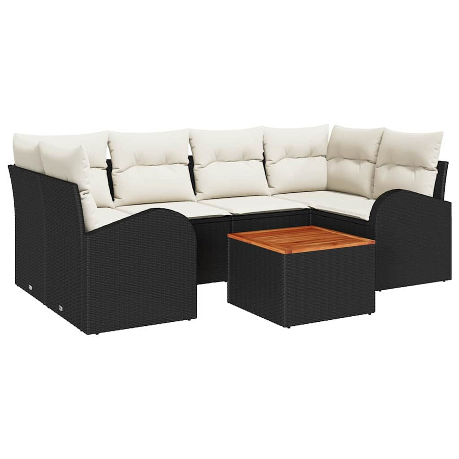 Tuinbankenset met opslag 7 pcs Zwart en Crème poly rattan