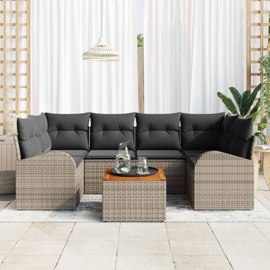 Tuinbankenset met opslag 7 pcs Grijs poly rattan