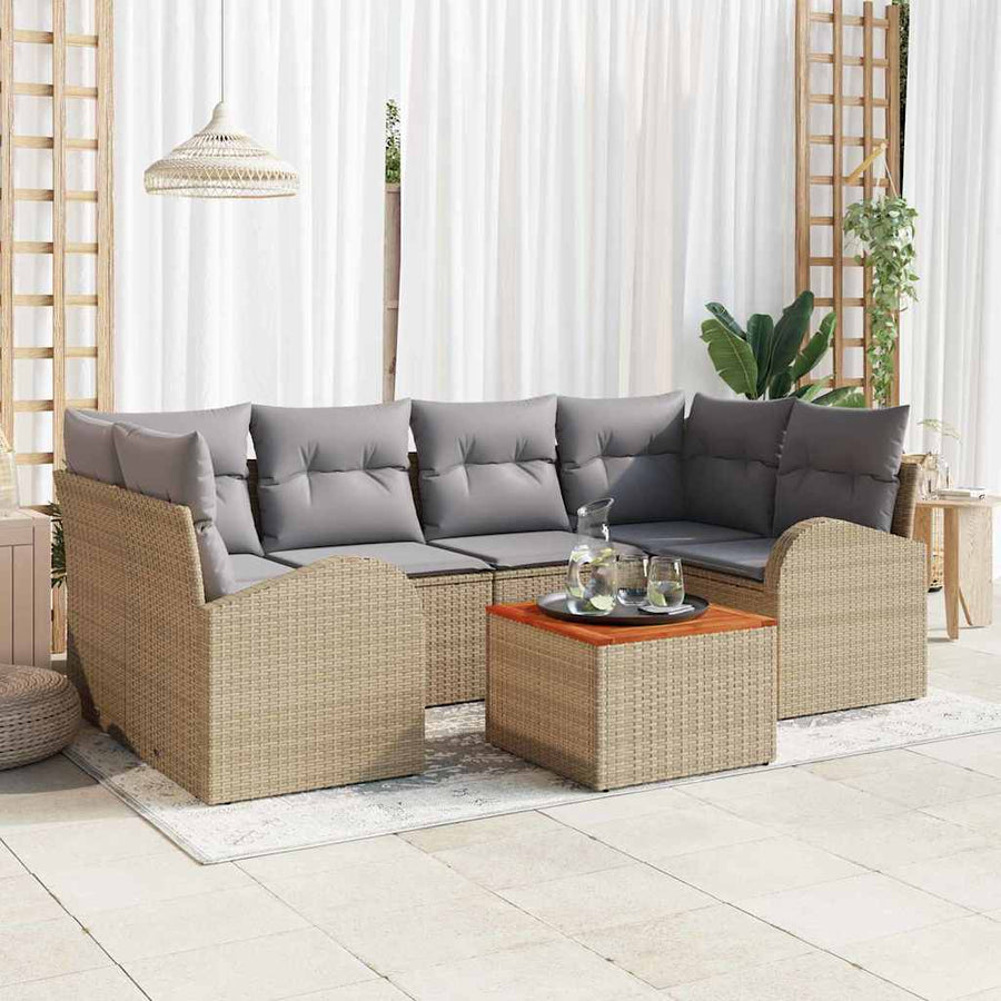 Tuinbankenset met opslag 7 pcs Beige en Licht Grijs poly rattan