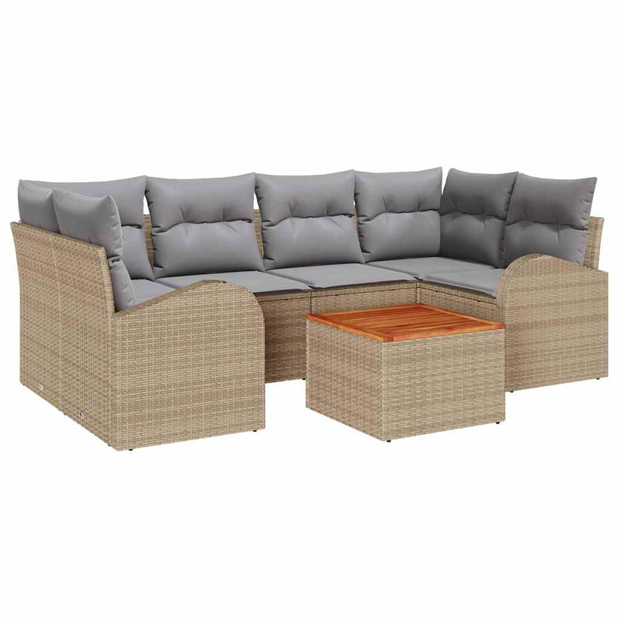 Tuinbankenset met opslag 7 pcs Beige en Licht Grijs poly rattan
