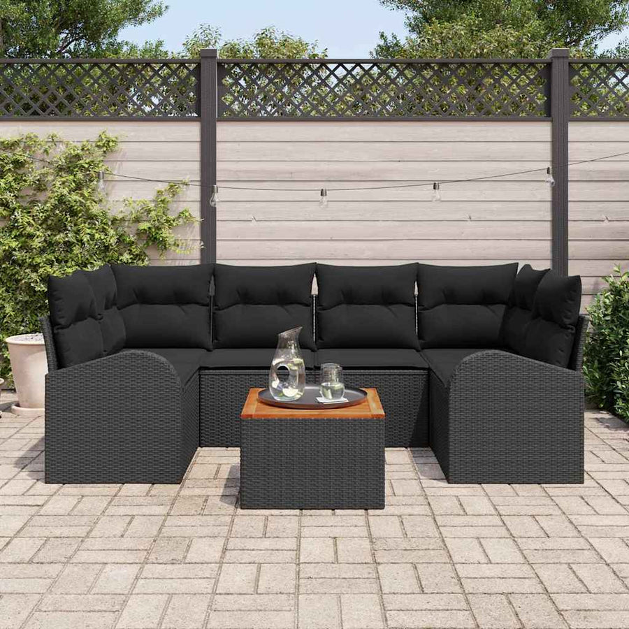 Tuinbankenset met opslag 7 pcs Zwart poly rattan
