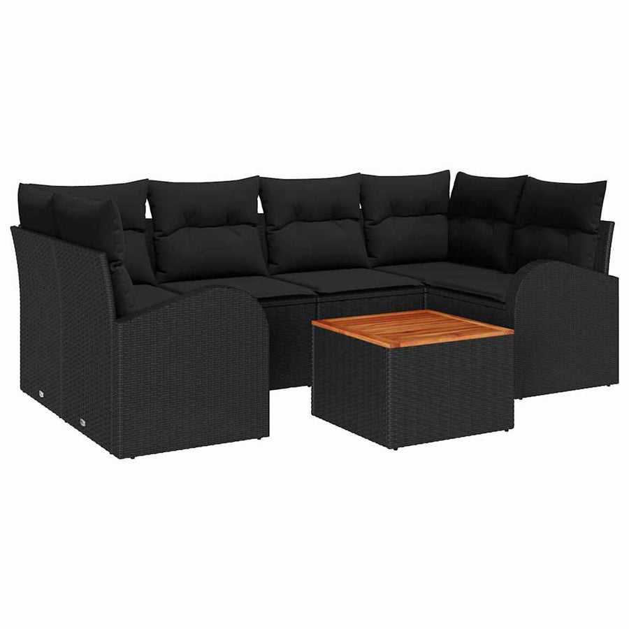 Tuinbankenset met opslag 7 pcs Zwart poly rattan