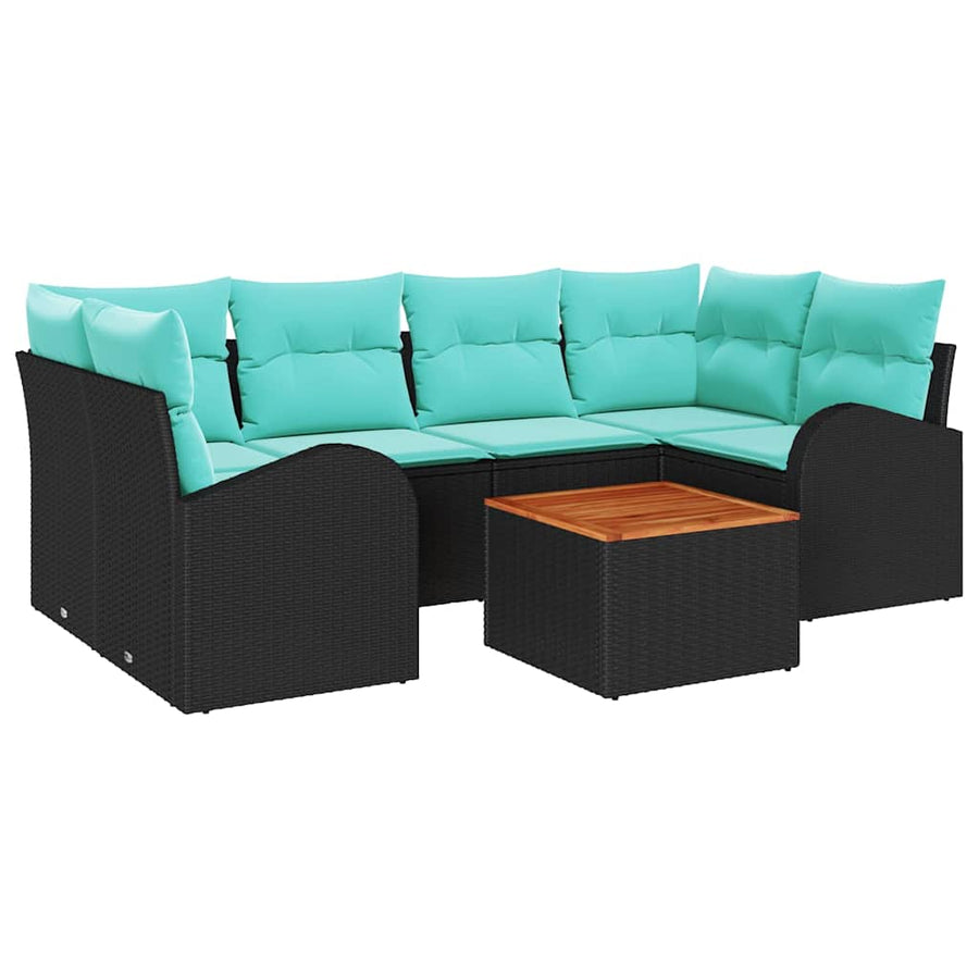 Tuinbankenset met opslag 7 pcs Zwart en Turquoise poly rattan