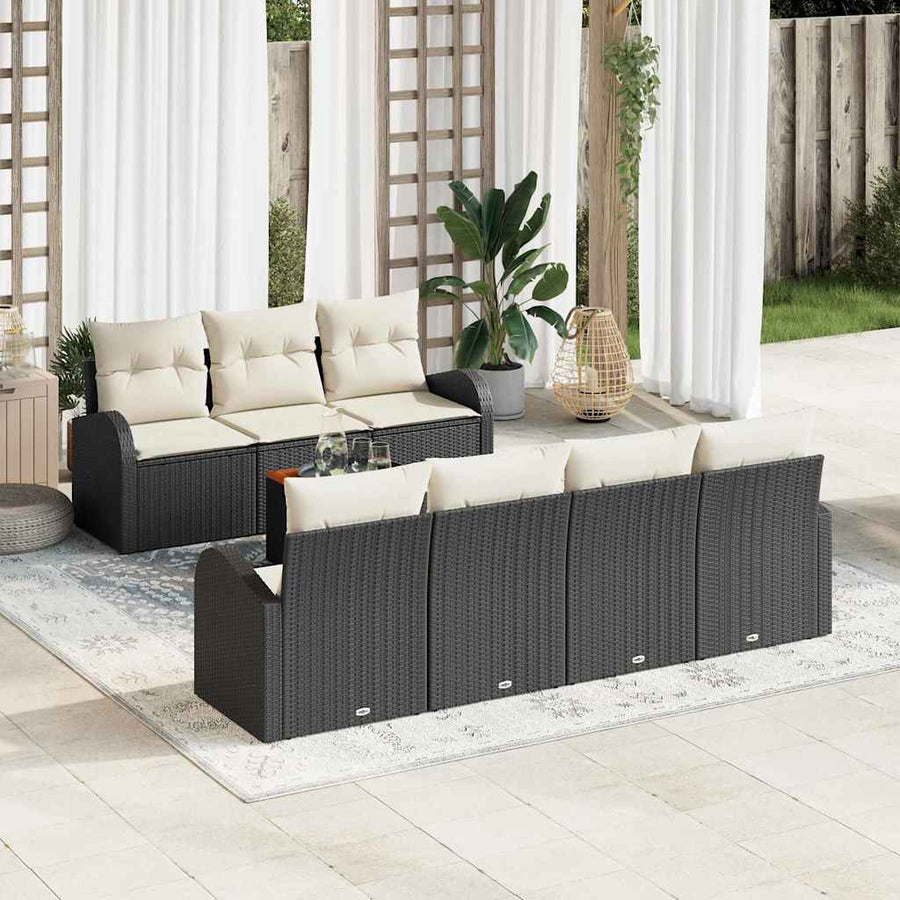 Tuinbankenset met opslag 8 pcs Zwart en Crème poly rattan