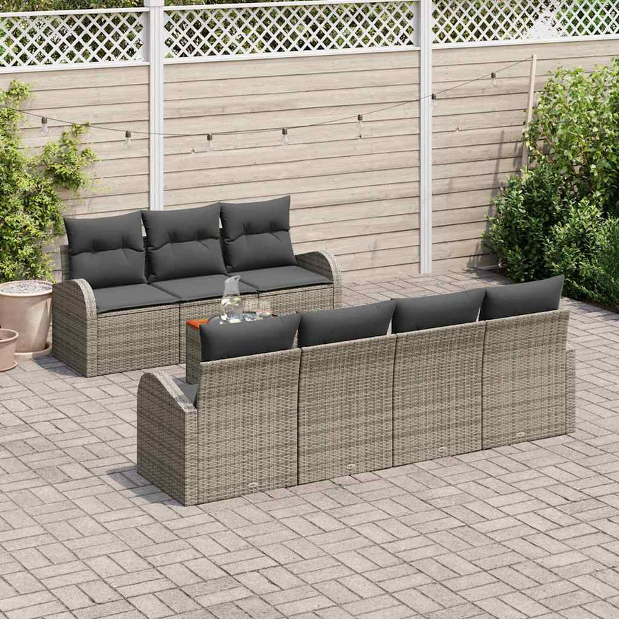 Tuinbankenset met opslag 8 pcs Grijs poly rattan