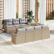 Tuinbankenset poly rattan 8-delig beige lichtgrijs acaciahout