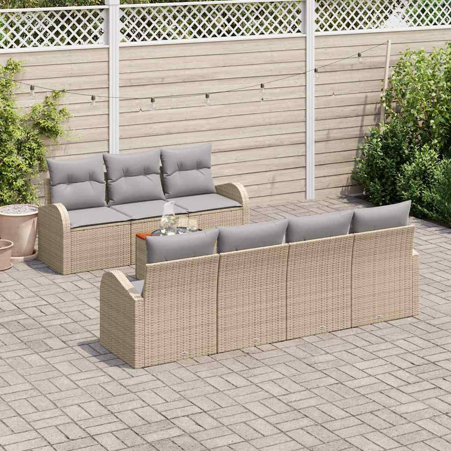 Tuinbankenset met opslag 8 pcs Beige en Licht Grijs poly rattan