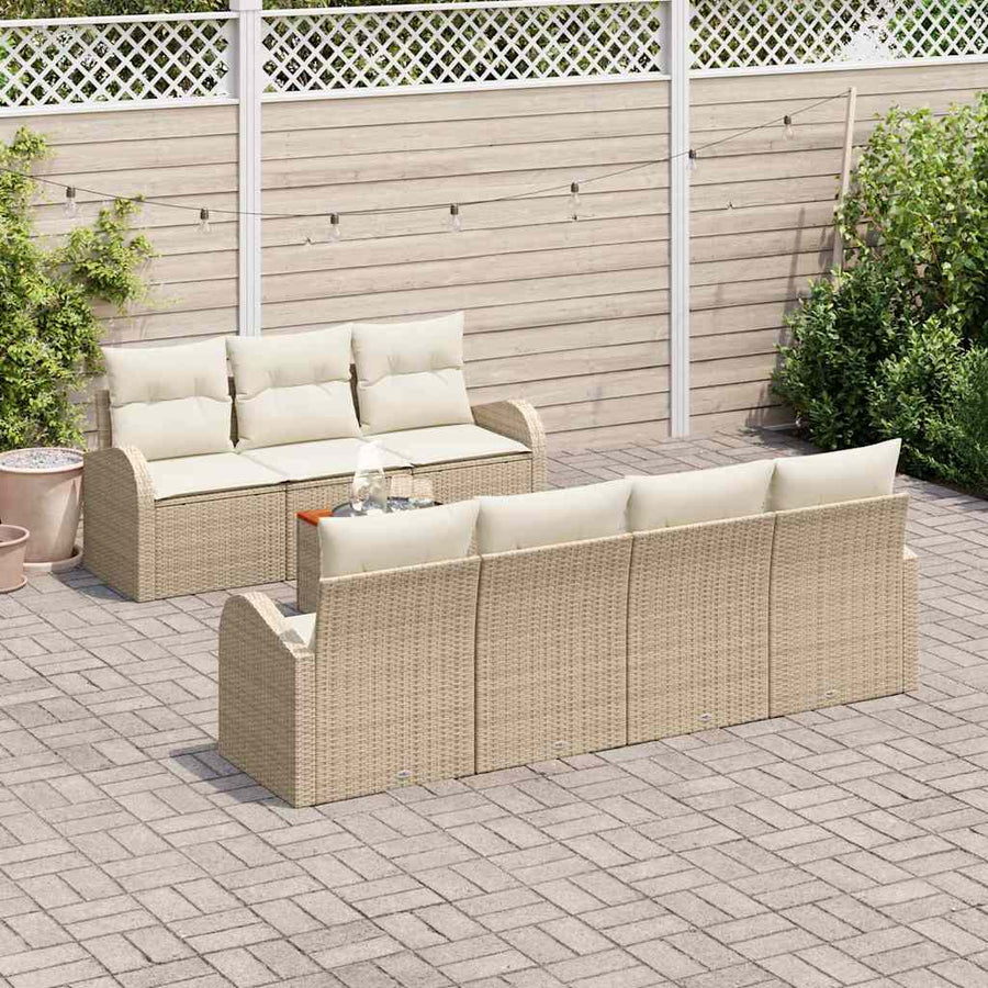 Tuinbankenset met opslag 8 pcs Beige en Crème poly rattan