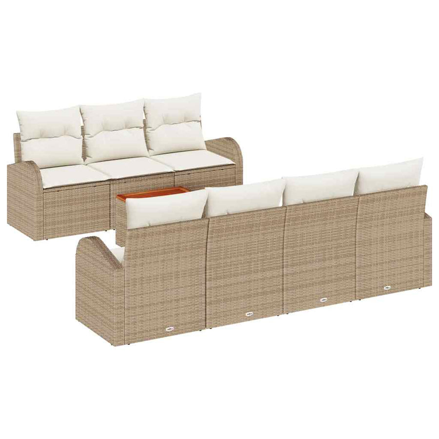 Tuinbankenset met opslag 8 pcs Beige en Crème poly rattan